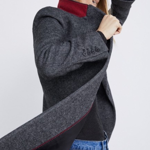 Zara Women Gray Masculine Herringbone Coat XS - Picture 11 of 14